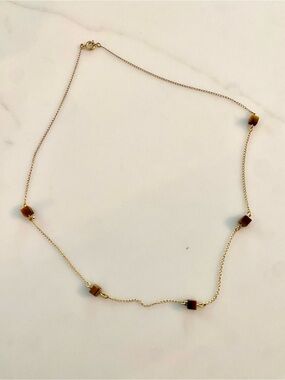 Vintage 12KT Gold Filled Tigers Eye Station Necklace